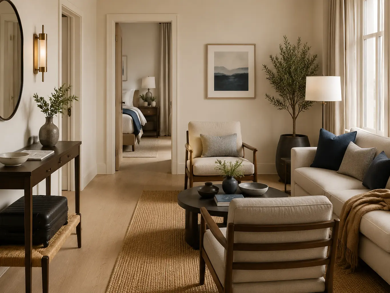 Refined short-term-rental interior designed for a welcoming guest experience.
